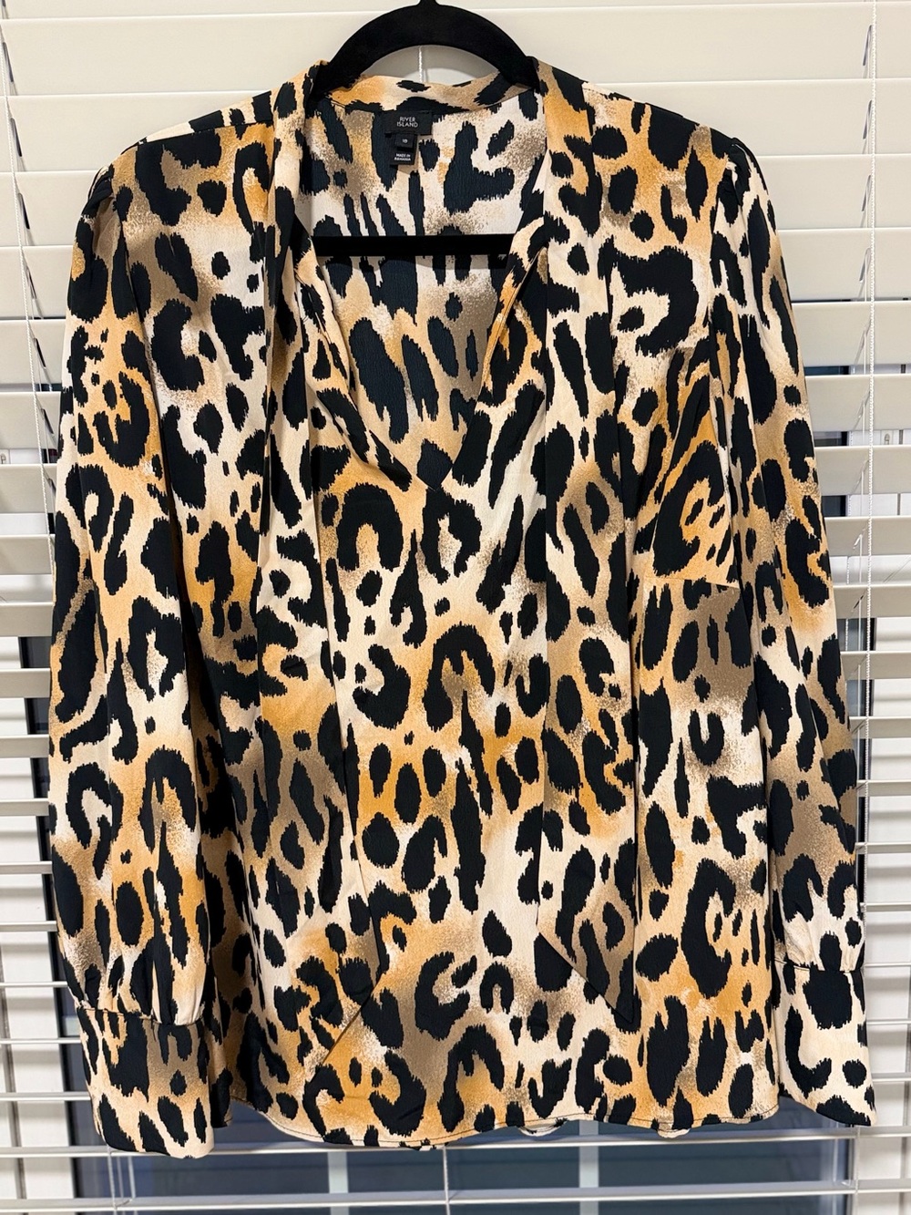 River Island Leopard Print Long Sleeve Blouse  - Black, Tan, Cream